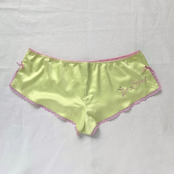 La Senza Tap Shorts in Pale Chartreuse with Pink Trim - Picture 2 of 7